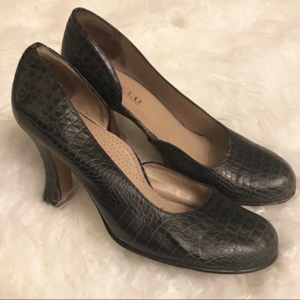 Anyi Lu‎ leather reptile embossed pumps heels